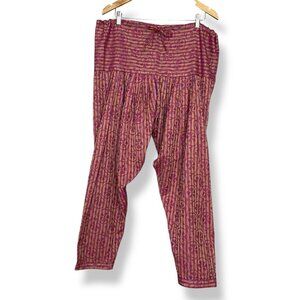 Salwar Pants Pink Striped Floral Drawstring Waist Indian Trousers Adjustable Fit